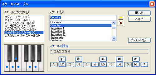 【スケールのカテゴリ(F)】から【エキゾティック スケール(X)】を選択し【スケール(S)】から【Country】を選択します.