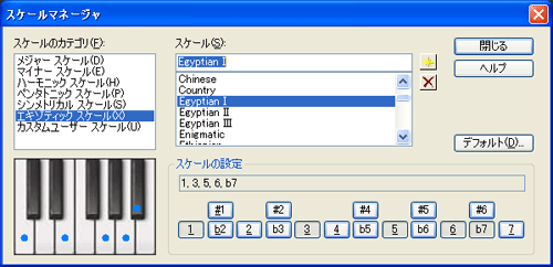 【スケールのカテゴリ(F)】から【エキゾティック スケール(X)】を選択し【スケール(S)】から【Egyptian T】を選択します.