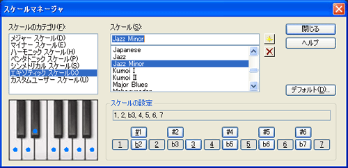 【スケールのカテゴリ(F)】から【エキゾティック スケール(X)】を選択し【スケール(S)】から【Jazz Minor】を選択します.