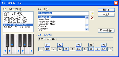 【スケールのカテゴリ(F)】から【エキゾティック スケール(X)】を選択し【スケール(S)】から【Mohammedan】を選択します.