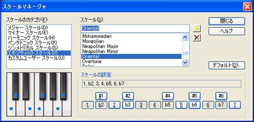 【スケールのカテゴリ(F)】から【エキゾティック スケール(X)】を選択し【スケール(S)】から【Oriental】を選択します.