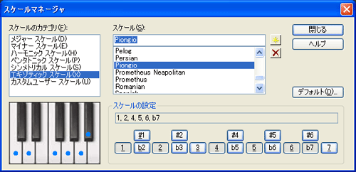 【スケールのカテゴリ(F)】から【エキゾティック スケール(X)】を選択し【スケール(S)】から【Piongio】を選択します.