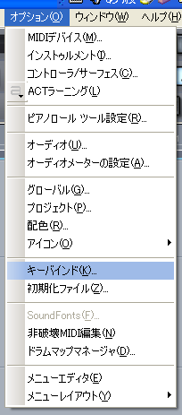 【オプション(O)】から【キーバインド(K)】を選択します.