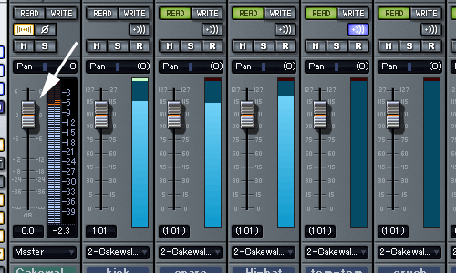 【Cakewalk TTS-1】のマルチ・ティンバーの全ての音量を調整する【トラック1】のフェダー.