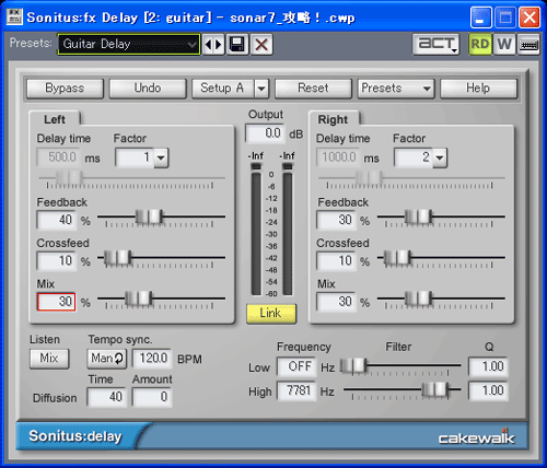 【Presets】から【Guitar Delay】を選択します.