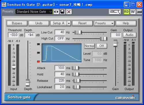 【Presets】から【Standard Noise Gate】を選択します.