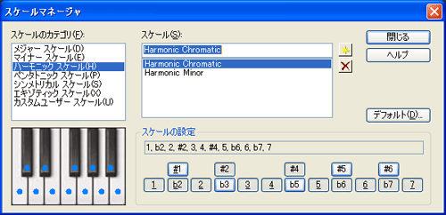 【スケールのカテゴリ(F)】から【ハーモニック スケール(H)】を選択し、【スケール(S)】から【Harmonic Chromatic】を選択します.