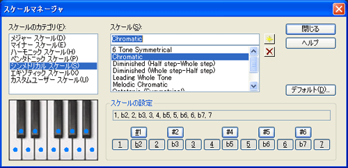 【スケールのカテゴリ(F)】から【シンメトリカル スケール(S)】を選択し【スケール(S)】から【Chromatic】を選択します.